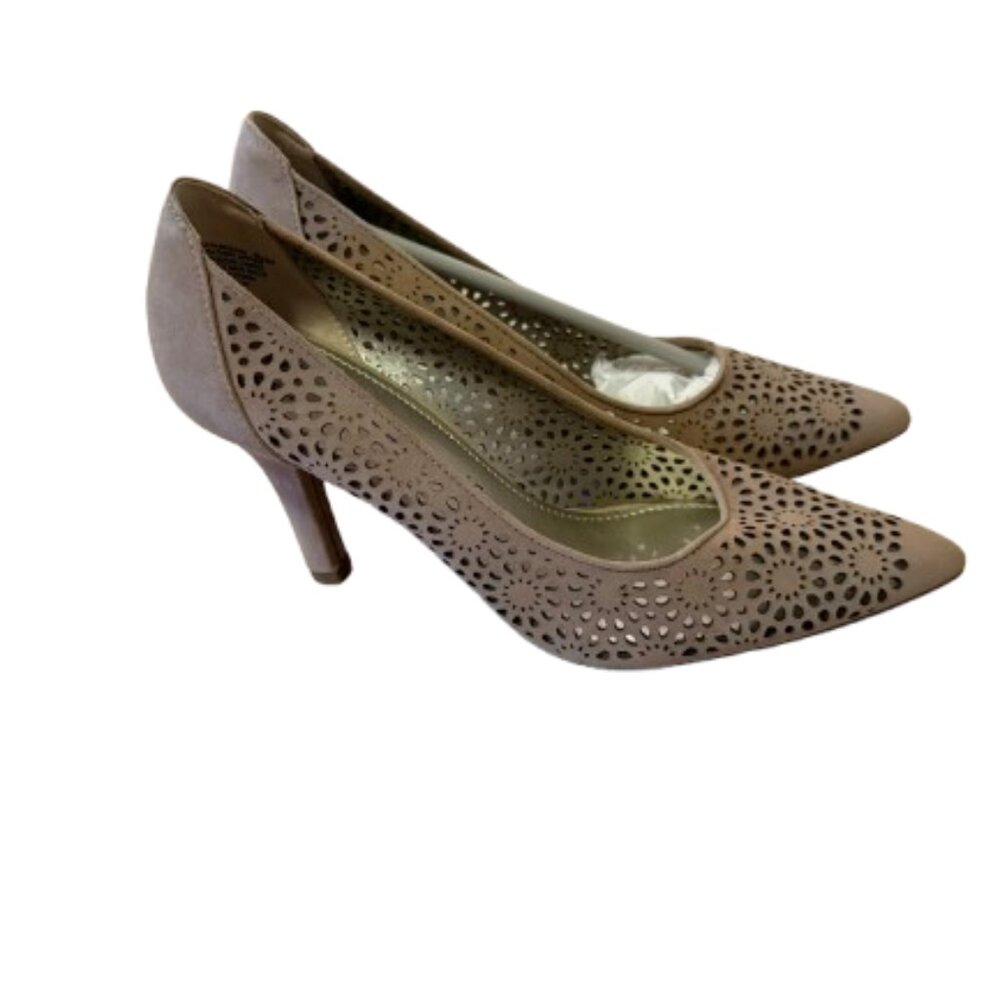 Anne Klein Flex Tan Leather Pumps with Cutout Design - 8.5M
